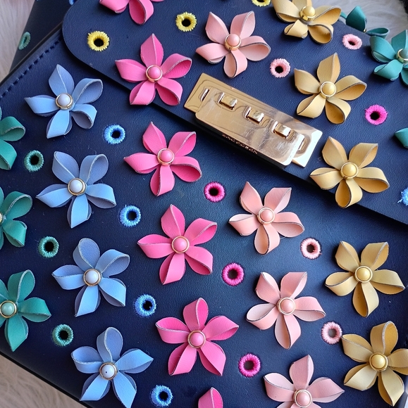 Zac Posen Blue Rainbow Floral Parisian Nights Eartha Top Handle Convertible Bag - Picture 3 of 16